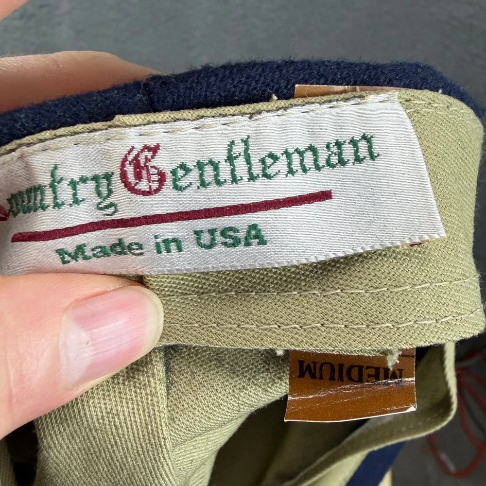 Vintage Country Gentleman Navy Wool Flat Newsboy Golf Cap Hat Made in USA Medium
